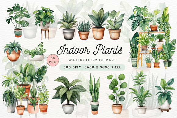 Download Watercolor Indoor Plants Clipart - Indoor Collection